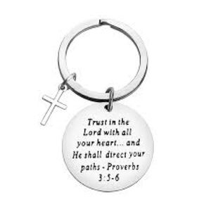 Silver Cross Keychain with Inspirational Scripture